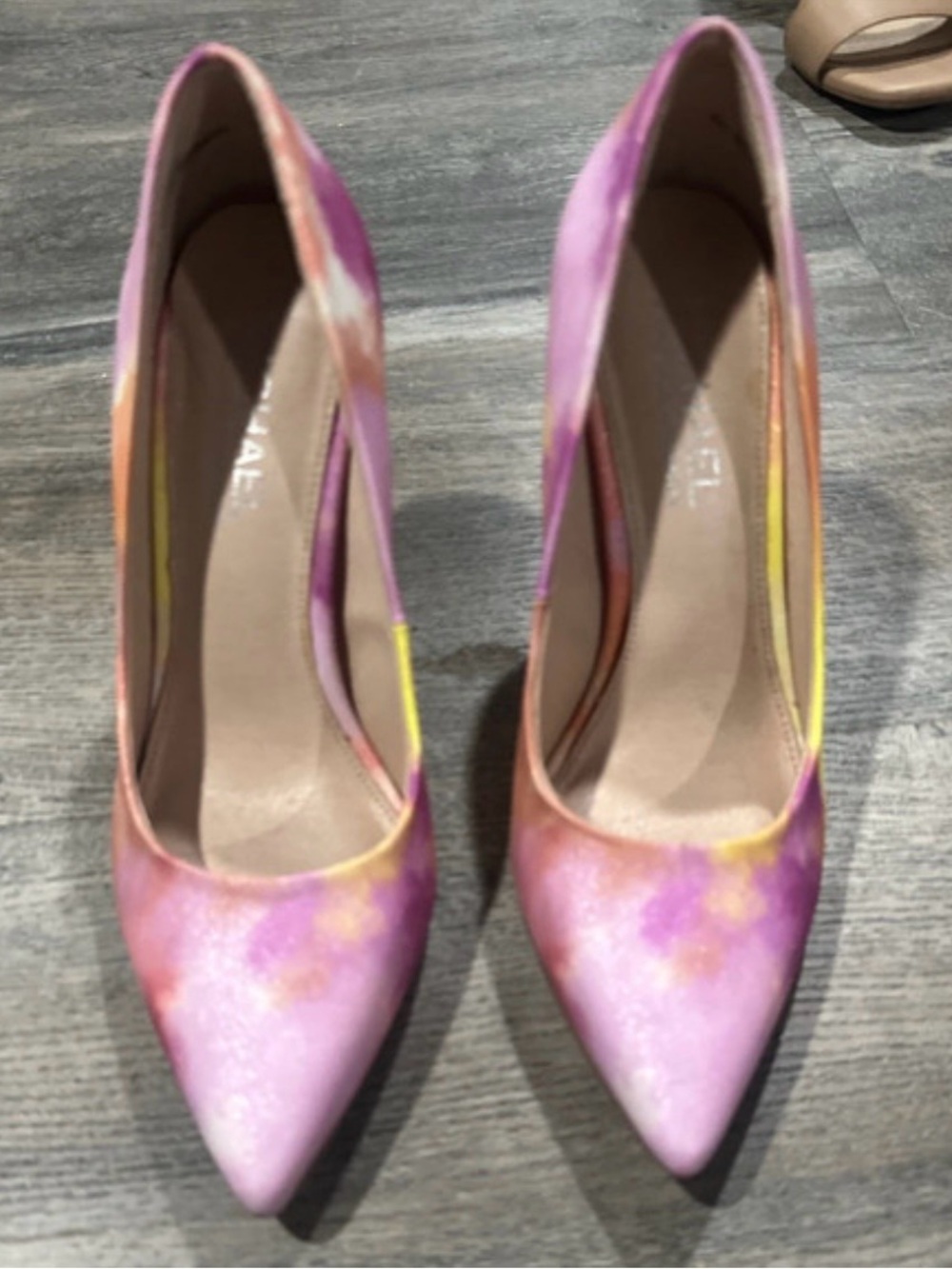 Michael Kors Pink Tie-Dye Pointed Toe Pumps with Yellow Accents
